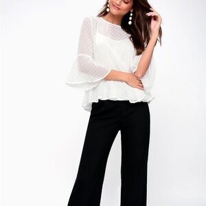 Picturesque White Swiss Dot Flounce Sleeve Top